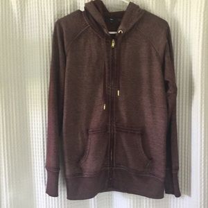 fade effect, burgundy hoodie zip-up sweater M